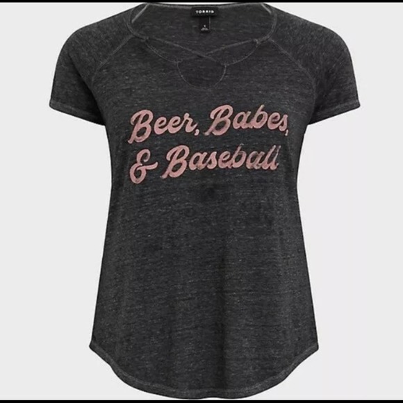 Torrid women's BEER BABES & BASEBALL GRAY BURNOUT TEE size 6x NWT - Picture 4 of 4